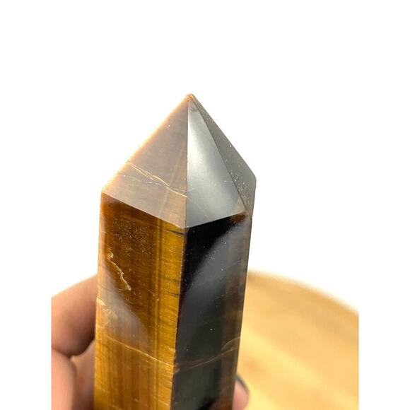 Yellow Tiger Eye Obelisk Crystal 5" Tall Natural Healing Stone Tower 213g - Picture 11 of 16